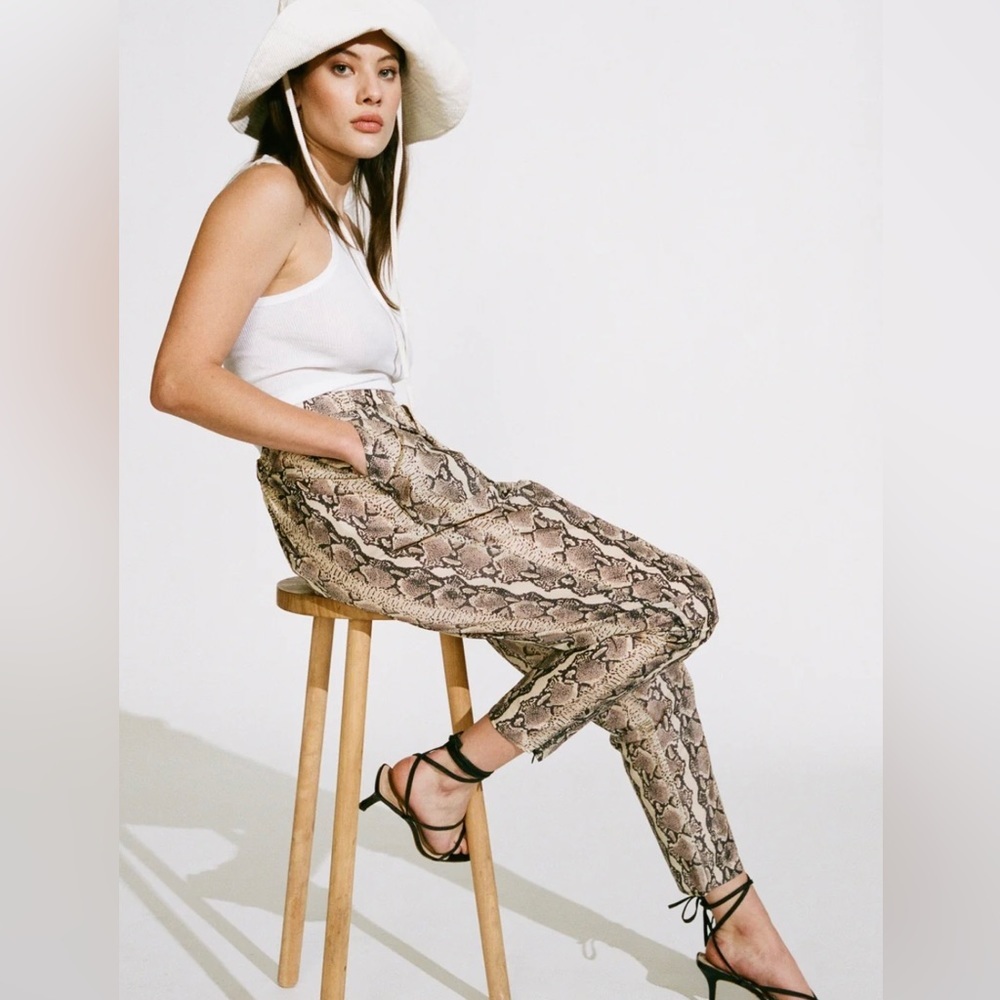 LPA Halden Nylon Pant in Tan Snake Color:Tan Snake Large